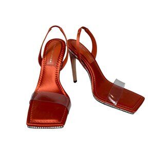 Good American Crystal Crush Lucite Sandal Orange Size 10 Rhinestone Glam 4 Inch